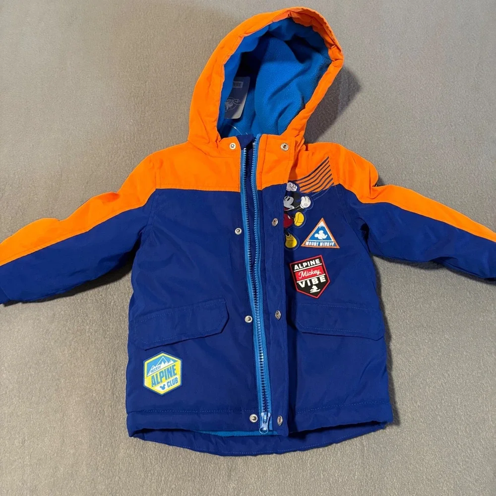 Disney Mickey Mouse Puffer Jacket Toddler Boys 2 Blue Orange Alpine Vibe Hooded